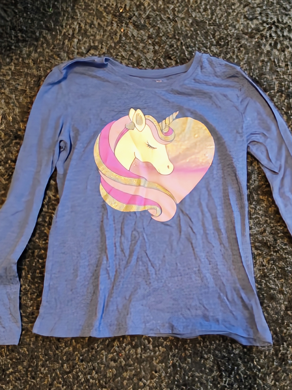 Girls' Blue Unicorn Heart Long-Sleeve Top